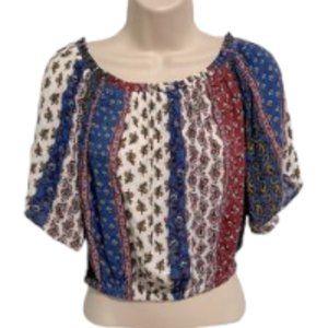 BLEUH CIEL On or Off Shoulder Short Sleeve Boho Bohemian Blouse Womans Medium